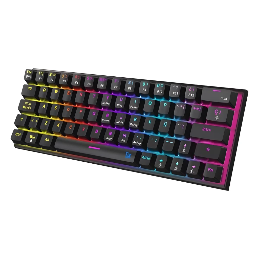 Teclado Gamer Mecanico Retroiluminado RGB Solarmax USB C 60% Switch Red Negro GMKB76CB